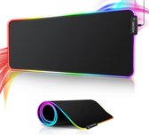 Gaming muismat RGB 800 x 300 mm, XL gaming muismat met 14 verlichtingsmodi en 7 kleuren LED, grote verlichte led-muismat, antislip muismat voor computer pc gamer
