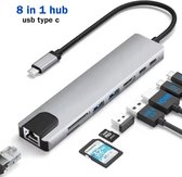 8-in-1 USB Hub – USB C – USB Splitter – HDMI – USB 3.0 – USB 2.0 – SD – TF – RJ45 Ethernet – 4K – TF kaart lezer