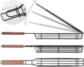 IBBO® - Pince Multi grille BBQ - Pinces BBQ - Accessoires BBQ - Grille de serrage - Convient pour la viande, les légumes et le poisson - Acier inoxydable - Manche en bois - Outils BBQ - 2 Pièces