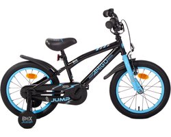 AMIGO BMX Jump Jongensfiets 16 Inch - Kinderfiets voor 4 tot 6 Jaar - 100-115 cm - Met Zijwieltjes - Zwart/Blauw