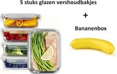 Weissberg glazen vershoudbakjes (5 stuks) meal Prep met deksel magnetronbakjes vershouddoos luchtdicht - 350ml met bananen bewaardoos