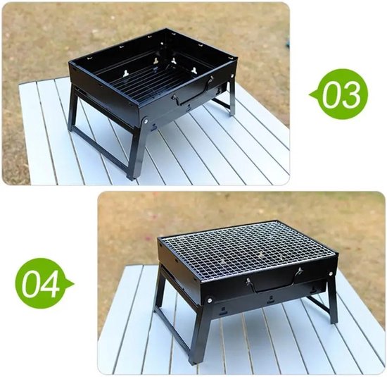 Barbecue Houtskool - Opvouwbare BBQ - Compact - Inklapbare Grill Met Rooster - Camping - Tafel - Strand - Zomer - Picknick - Rechthoekig - Roestvrij Staal - Zwart - 35x27x20 cm — afbeelding 4