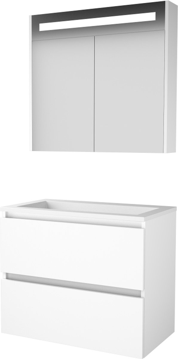 Basic Premium 46 badmeubelset met spiegelkast met geïntegreerde LED verlichting, greeploze wastafelonderkast met 2 lades en acryl wastafel zonder