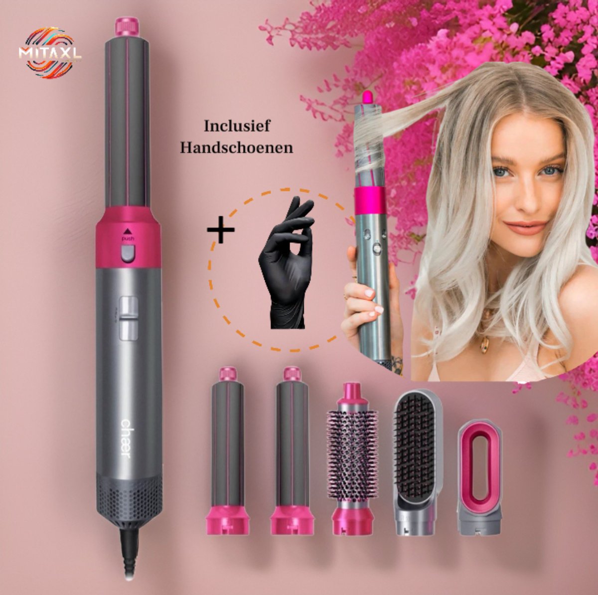 Mita MitaXL Airstyler krultang 5 in 1 multi styler Föhnborstel Krulborstel Kort & Lang Haar -Krullen- Hairwrap Multistyler Heteluchtborstel Hairstyler Haarstyler- 1000W