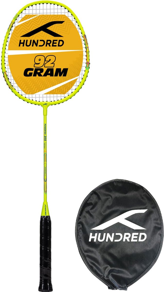 HUNDRED Powertek 200 PRO Badmintonracket – Lichtgewicht 95g Aluminium Badminton Racket – G5 Grip – Bespannen 18-20 lbs – Inclusief Hoes – Badmintonracket voor Beginners & Gemiddelde Spelers – Indoor & Outdoor Badminton – Neon Groen