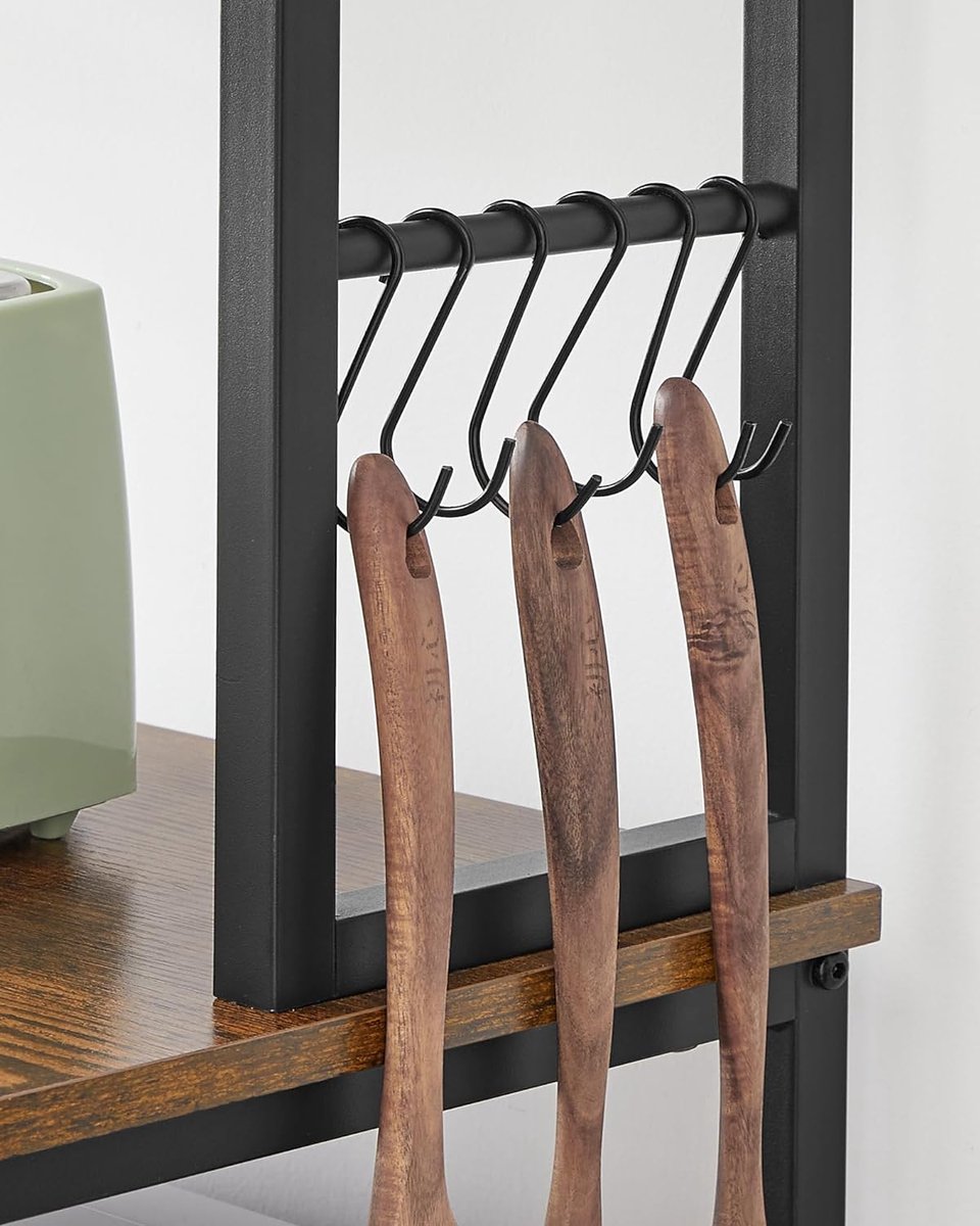 Queen keukenrek - staande keukenkast - magnetron kast - met 6 haken - industrieel - vintage bruin-zwart - 80 x 40 x 167 cm — afbeelding 2