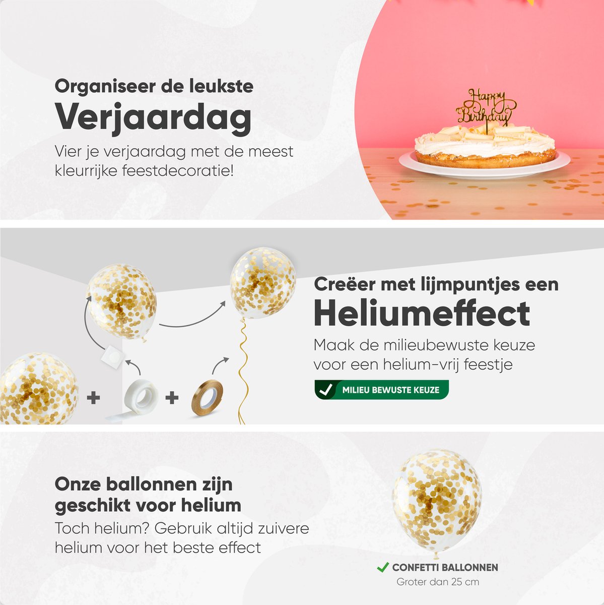 Fissaly Verjaardag Slinger Roze & Goud met Papieren Confetti Ballonnen – Decoratie – Happy Birthday - Letterslinger — afbeelding 6