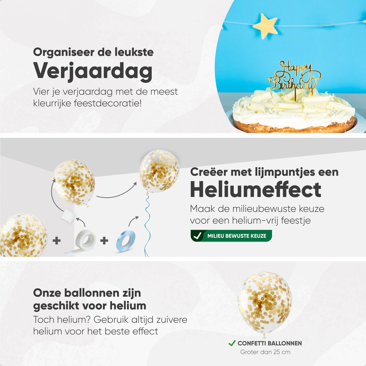 Fissaly Verjaardag Slinger Blauw & Goud met Papieren Confetti Ballonnen – Decoratie – Happy Birthday - Letterslinger — afbeelding 6