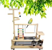 Papegaaien vogel houten speelstandaard, vogelkooi speeltuin speeltuin gym parkiet box ladder met voerbeker en dienblad, vogelspeelgoed schommel oefening speelgoed # 4