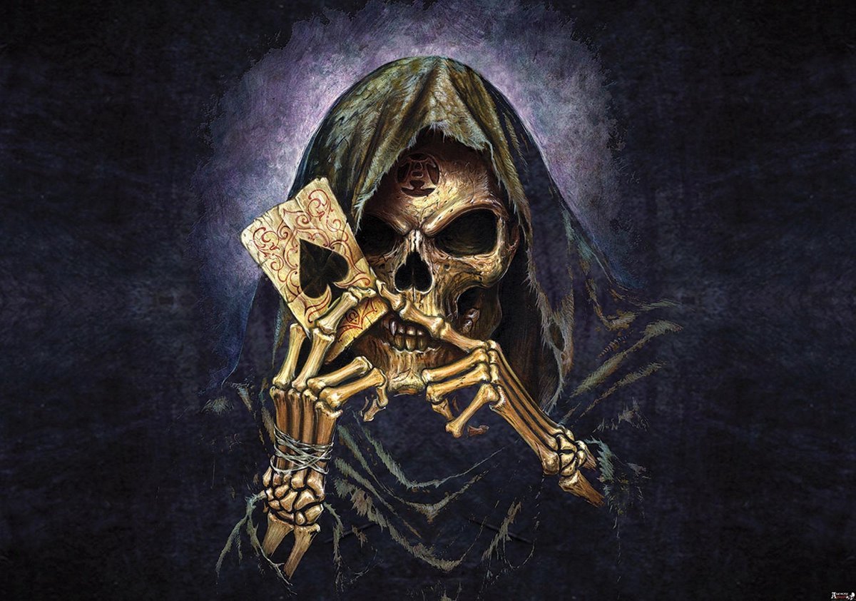 Fotobehang - Skull Heavy Metal Abstract - Ace - Schedel met een Aas - Game - Casino - Duistere Kunst - Alchemy Reaper's Ace - Vliesbehang - (368 x 254 cm)