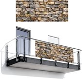 Balkonscherm 300x130 cm - Balkonposter Stenen - Beige - Grijs - Planten - Balkon scherm decoratie - Balkonschermen - Balkondoek zonnescherm