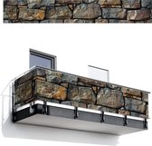 Balkonscherm 500x80 cm - Balkonposter Stenen - Steenoptiek - Grijs - Bruin - Balkon scherm decoratie - Balkonschermen - Balkondoek zonnescherm