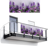 Balkonscherm 300x130 cm - Balkonposter Bloemen - Planten - Paars - Groen - Wit - Balkon scherm decoratie - Balkonschermen - Balkondoek zonnescherm