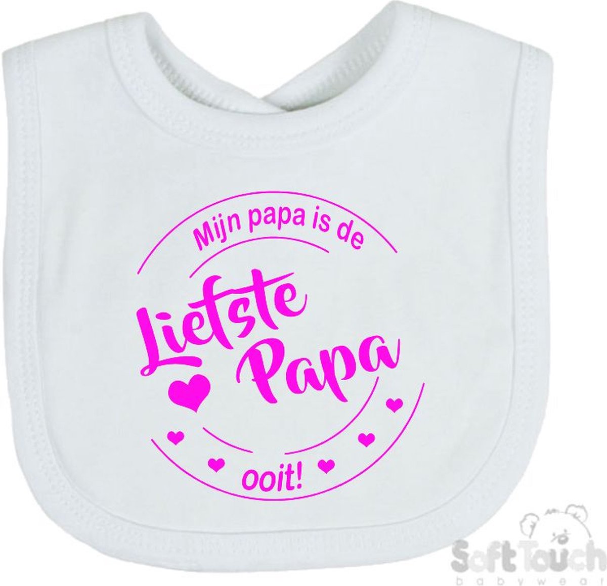 Goedkoopste Soft Touch Slabber Slabbetje Slab Mijn papa is de liefste papa ooit! Vaderdag Unisex Katoen Wit/fluor pink Maat 33x22 Cm