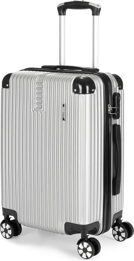 BRUBAKER Handbagage Koffer London - Reiskoffer met Cijferslot, 4 Wielen en Comfortabele Handgrepen - 37 x 56 x 22 cm ABS Trolley - Hardcase Trolley (M - Zilver)