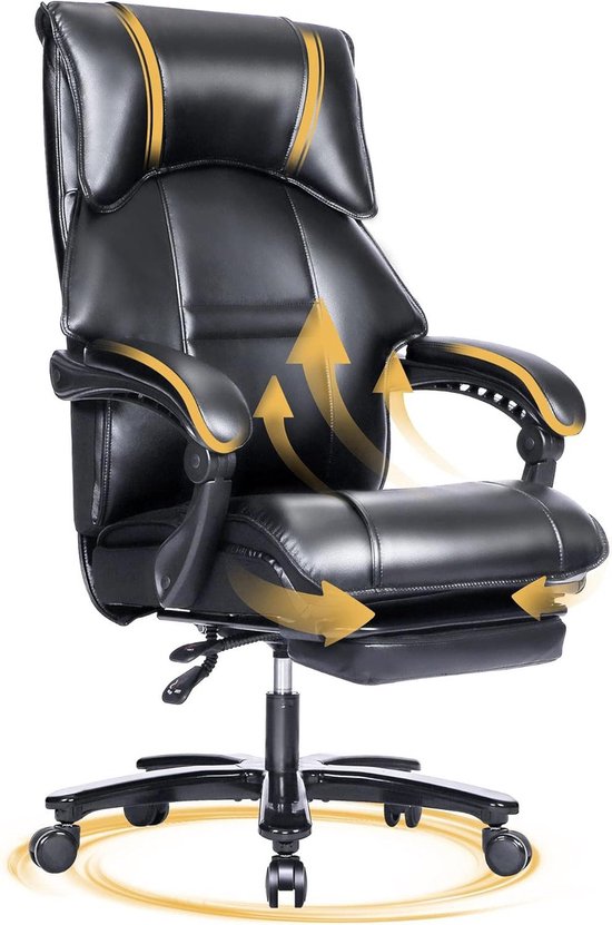 Bureaustoel - Ergonomische bureaustoel met voetsteun, draagvermogen van 200 kg, massagefunctie, kantelfunctie en verstelbare hoogte