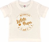 T-shirt Kinderen "Mijn papa is de liefste papa ooit!" Vaderdag | korte mouw | Wit/tan | maat 110/116