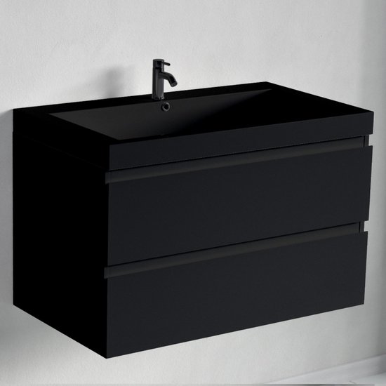 LOMAZOO Ensemble de meuble de salle de bain Zwart Mat 80 cm - Ensemble de meuble de salle de bain - Meuble vasque - Meuble de salle de bain haut [AVALON]