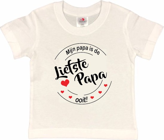 T-shirt Kinderen "Mijn papa is de liefste papa ooit!" Vaderdag | korte mouw | Wit/rood/zwart | maat 98/104