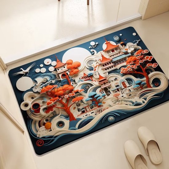 Badmat de bain absorbant antidérapant Terre de diatomées Badmat en microfibre Doux Séchage rapide 50 x 80 cm Style chinois - Rouge Wit