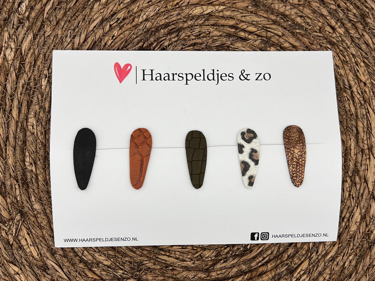 Haarspeldjes 'Lott' setje 4 - speldje met imitatieleer - 4 cm speldjes