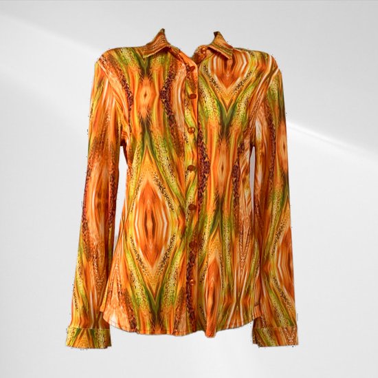 Angelle Milan - Oranje blouse met strepenpatroon - Travelstof - In 5 maten - Maat XXL