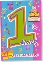 Hoera 1 Jaar! Luxe verjaardagskaart - 12x17cm - Gevouwen Wenskaart inclusief envelop - Leeftijdkaart
