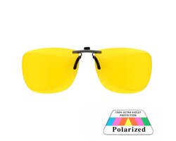 Fako Sunglasses® - Clip On Voorzet Zonnebril Gun Metal - Overzet Clip-on - Polariserend - Polarized - Large - 130x43mm - Night Vision - Geel