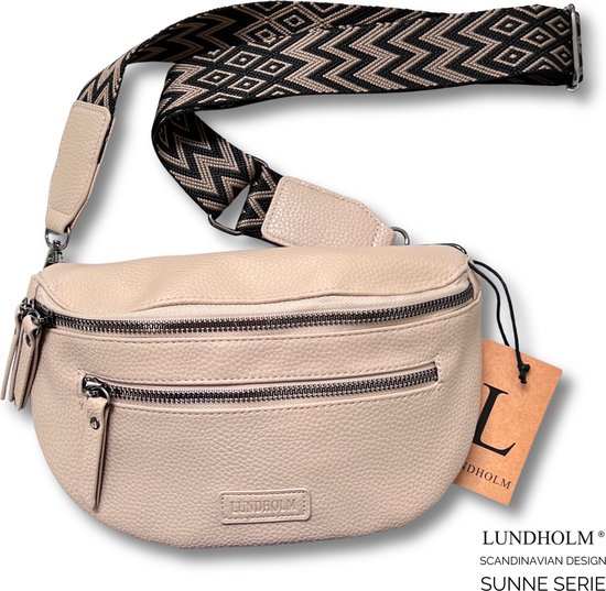 Foto: Lundholm heuptasje dames groot fanny pack dames festival tasje cadeau voor vriendin dubbele rits scandinavian design sunne serie taupe