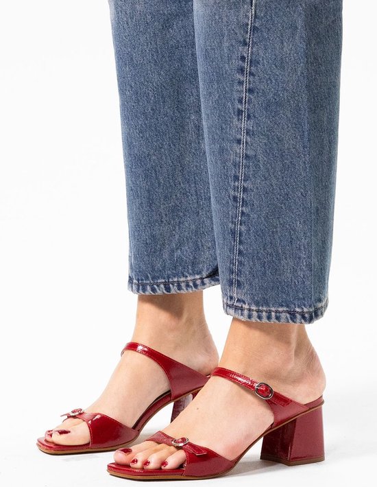 Sacha Dames Rode leren sandalen met hak Maat 37 bol