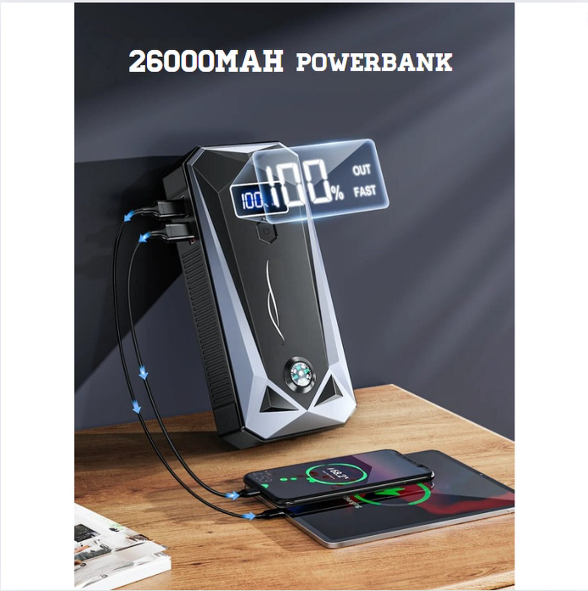 Starthulp voor auto-accu, 4000 A, 26800 mAh, noodstarthulp
