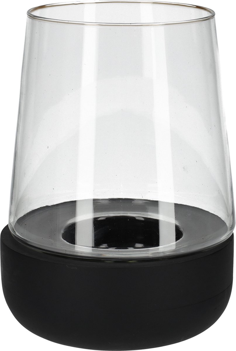 JENS Living Windlicht bram - Mangohout / Glas - 18,5 x 25,5 cm - Zwart