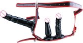 Harnais sangle triple pénétration - Strapon - Anal et Vaginal - Harnais bondage - Strap on - Discret - Riem et boucles - Taille unique - Ajustable
