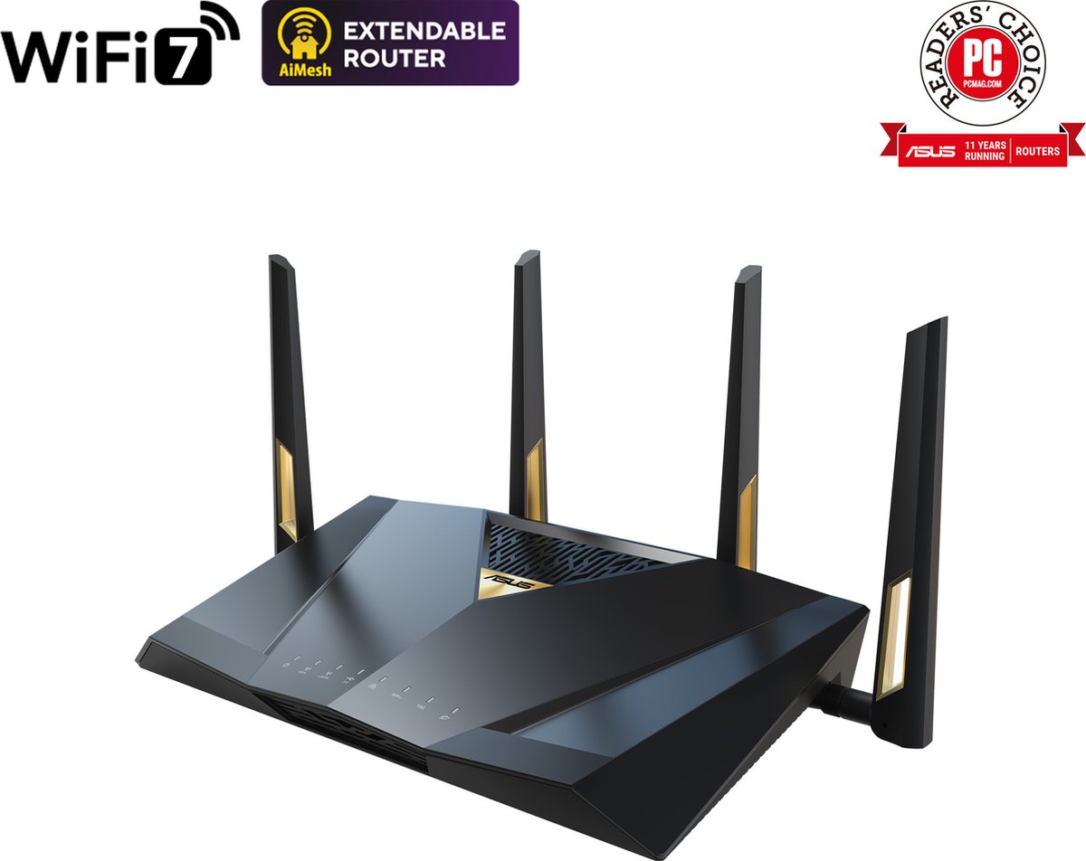 ASUS RT-BE88U - Router - WiFi Versterker Dual-band - WiFi 7 - 7200 Mbps - 10G Poort - SFP+ – foto 5