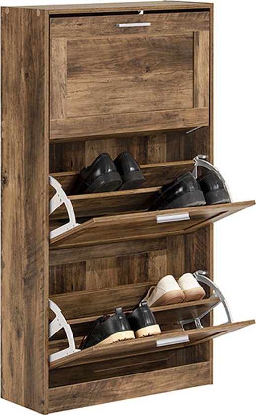Schoenenkast 3 kleplades gegroefd mangohouteffect 60cm - Celian