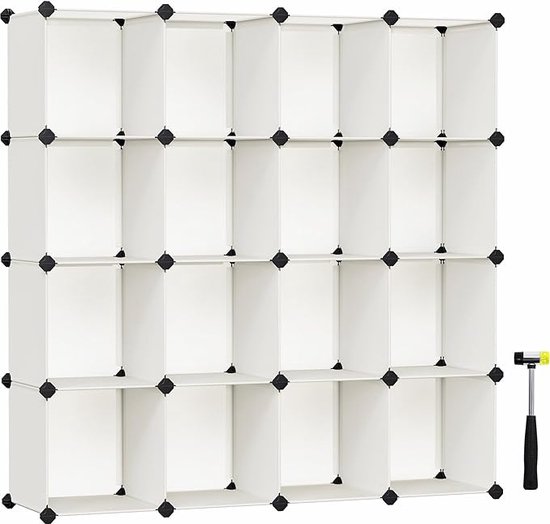 Opbergkast met 16 vakken, modulaire organizer van kunststof in crèmewit voor slaapkamer en kantoor