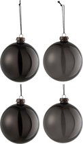 J-Line Doos Van 4 Kerstballen 2+2 Effen Transparant Zwart Medium