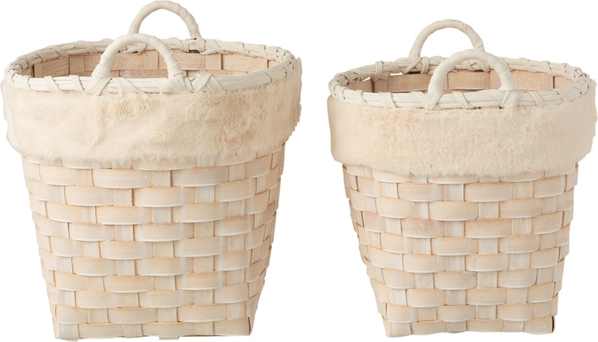 J-Line mand Rechthoekig - imitatiebont/rotan - naturel/beige - set van 2