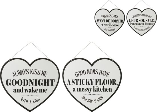 J-Line plakaat Teksten Engels/Frans - metaal - wit/zwart - 2 stuks | bol