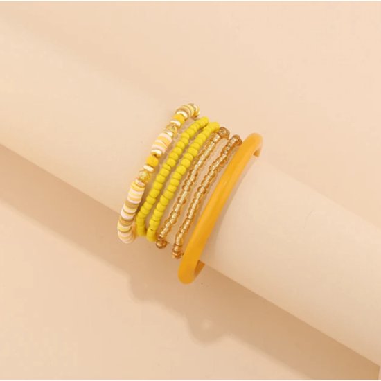 Armband - SET van 6 - Armband Dames - Polsbandjes - Armbanden - Okergeel - Armbanden Set - Kralen Armband Dames - Vrolijke Armbanden - Mode Accessoires - Sieraden Dames