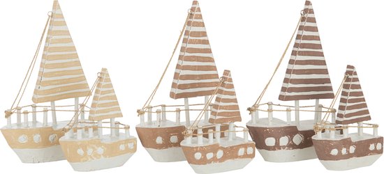 J-Line décoration Bateau Albasia - bois - blanc/brun - 3 pièces