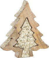 J-Line Puzzel Kerstboom - hout - glitter/goud - small