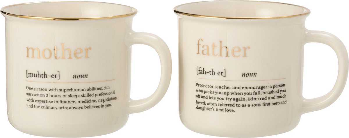 J-Line mok Boodschap Mother Father - keramiek - goud - 2 stuks