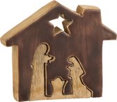 J-Line Kerstcadeau - Kribbe in huisvorm - hout, bruin, naturel - formaat small - Kerstmis decoratie