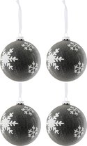 J-Line Doos Van 4 Kerstbal Parels+Sneeuwvlok Glas Grijs Donker/Wit Large