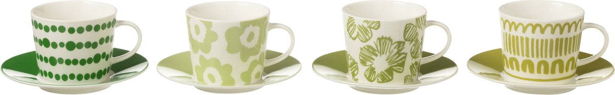 J-Line kop + schoteltje - keramiek - groen - large - giftbox - 4 stuks