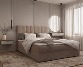 Gestoffeerd Continentaal Bed, Bonell-matras en Topper, Tweepersoonsbed met Gestoffeerd Hoofdeinde en Bedbox, Boxspring BED 01 - 180x200 - Trinity 5 - Cappuccino