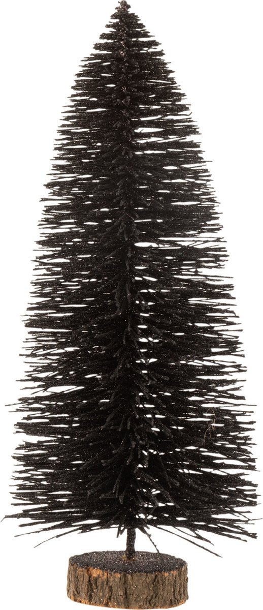 Glitterende zwarte polyresin Kerstboom van J-Line - medium formaat.