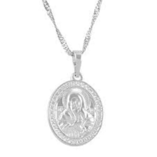 Scapulaire H. Cœur de Jésus Marie ovale argent