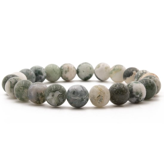 Bixorp Gems Bracelet en pierre naturelle de pierre marbrée verte - Bracelets de perles de pierres précieuses mouchetées artisanales naturelles - 18 cm